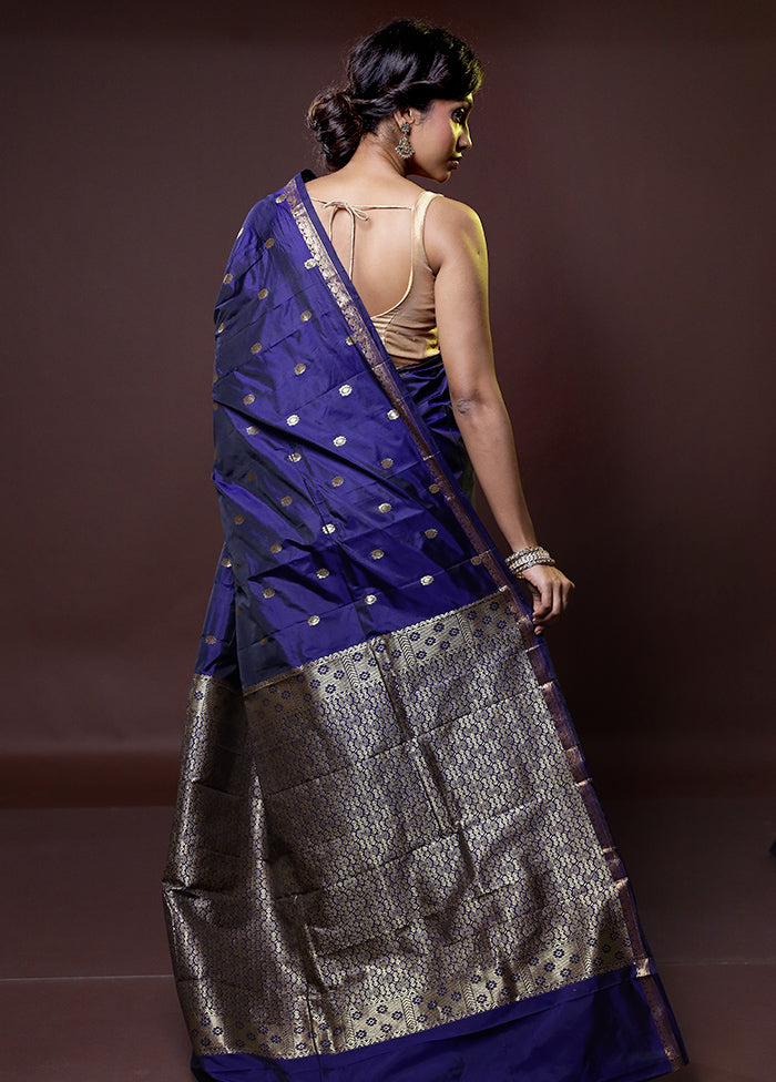 Blue Kanjivaram Silk Saree With Blouse Piece