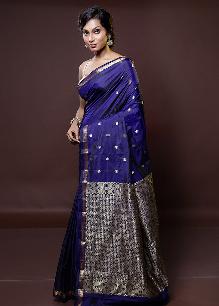 Blue Kanjivaram Silk Saree With Blouse Piece