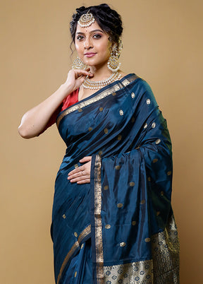 Blue Kanjivaram Silk Saree With Blouse Piece