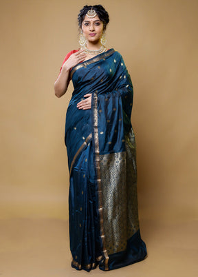 Blue Kanjivaram Silk Saree With Blouse Piece