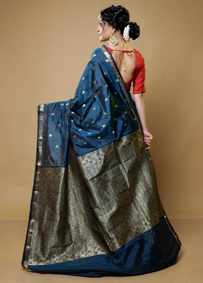 Blue Kanjivaram Silk Saree With Blouse Piece