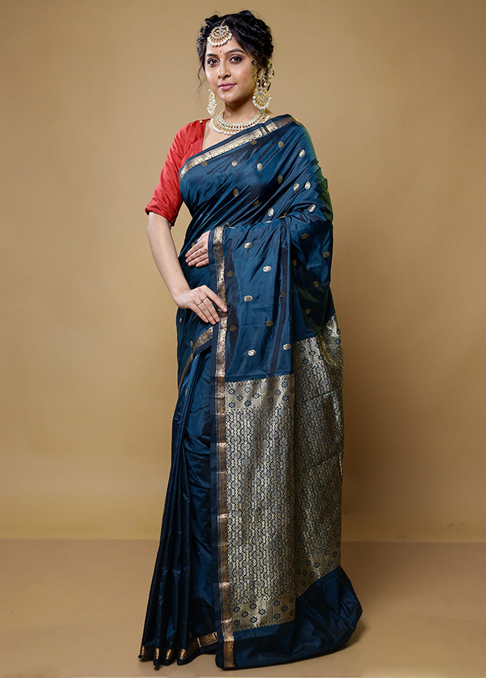 Blue Kanjivaram Silk Saree With Blouse Piece