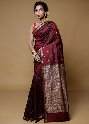 Maroon Kanjivaram Silk Saree With Blouse Piece