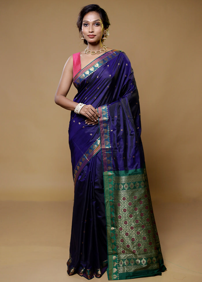 Blue Kanjivaram Silk Saree With Blouse Piece