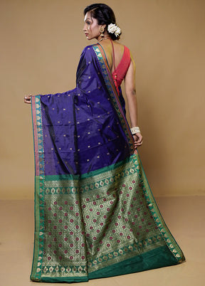 Blue Kanjivaram Silk Saree With Blouse Piece