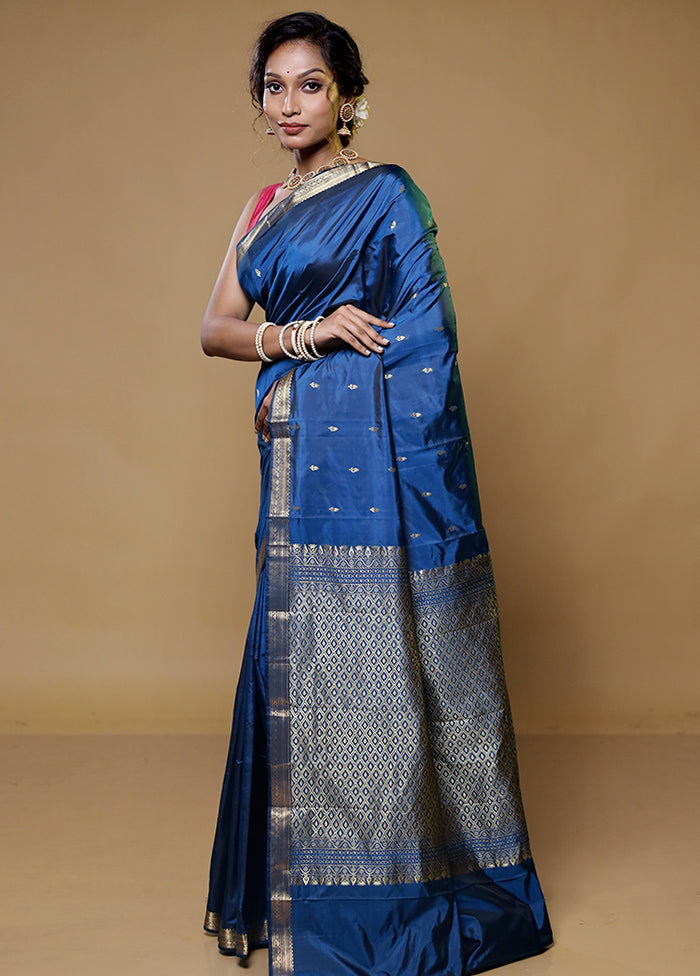 Blue Kanjivaram Silk Saree With Blouse Piece