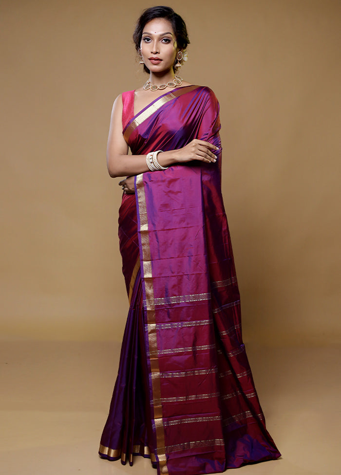 Purple Kanjivaram Silk Saree With Blouse Piece