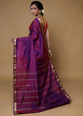 Purple Kanjivaram Silk Saree With Blouse Piece