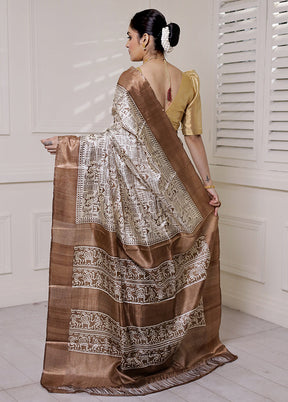 Cream Tussar Silk Saree With Blouse Piece