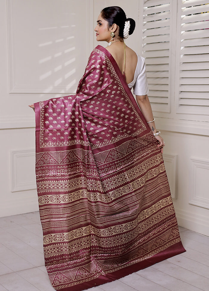 Pink Tussar Silk Saree With Blouse Piece