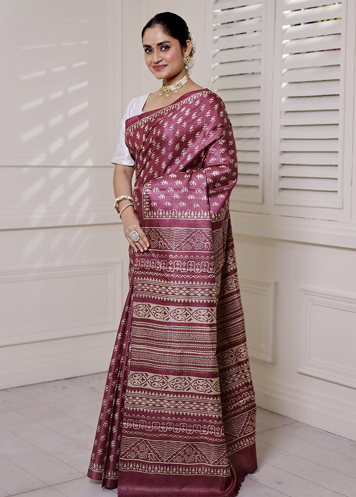 Pink Tussar Silk Saree With Blouse Piece