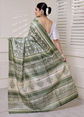 Green Tussar Silk Saree With Blouse Piece