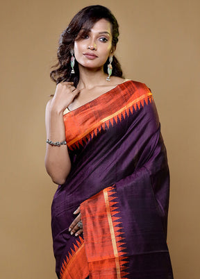 Purple Tussar Silk Saree With Blouse Piece