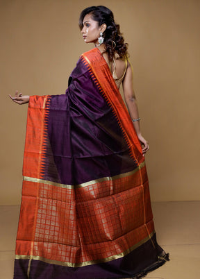 Purple Tussar Silk Saree With Blouse Piece