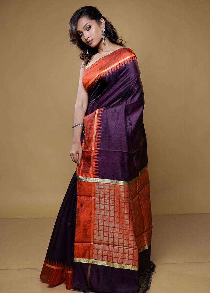 Purple Tussar Silk Saree With Blouse Piece