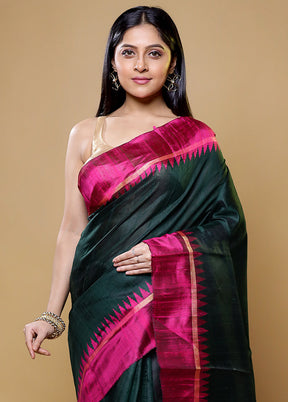 Green Tussar Silk Saree With Blouse Piece