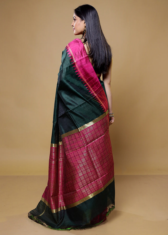 Green Tussar Silk Saree With Blouse Piece