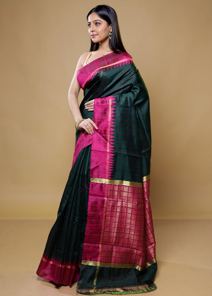 Green Tussar Silk Saree With Blouse Piece