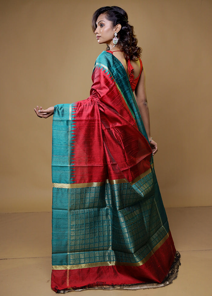 Red Tussar Silk Saree With Blouse Piece