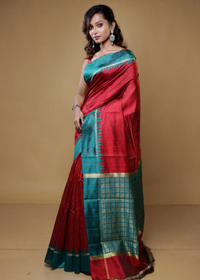 Red Tussar Silk Saree With Blouse Piece