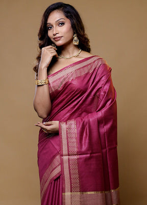 Purple Tussar Silk Saree With Blouse Piece