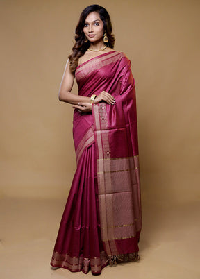 Purple Tussar Silk Saree With Blouse Piece