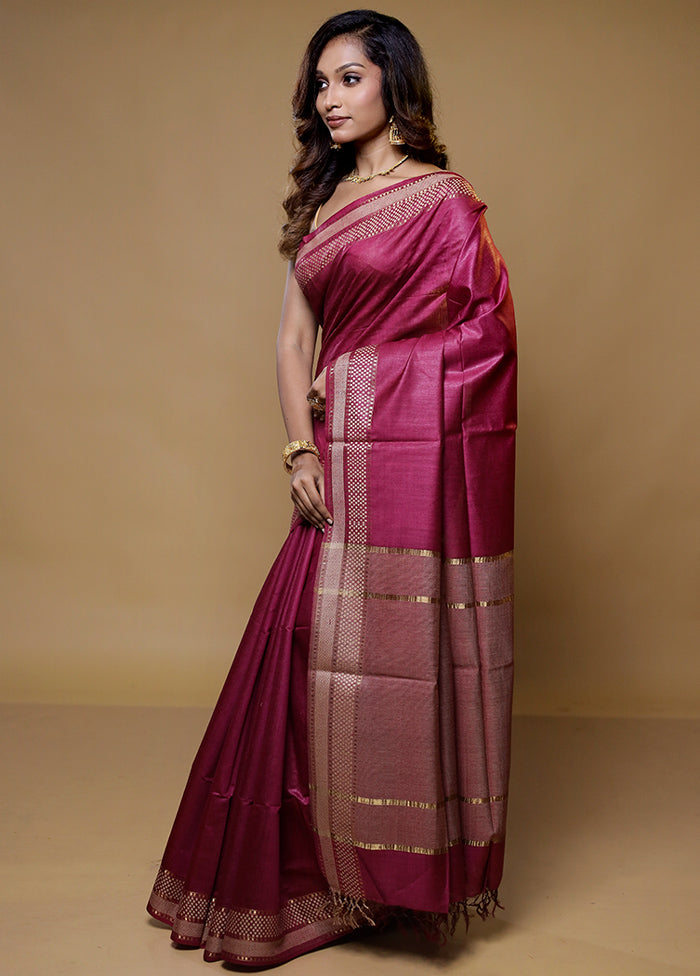 Purple Tussar Silk Saree With Blouse Piece