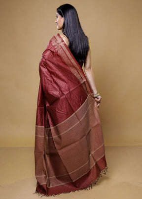 Maroon Tussar Silk Saree With Blouse Piece