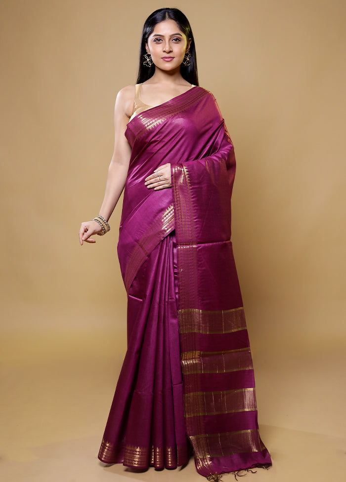 Purple Tussar Silk Saree With Blouse Piece