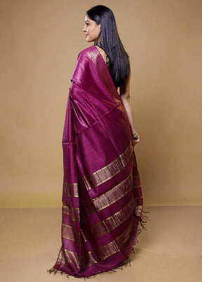 Purple Tussar Silk Saree With Blouse Piece