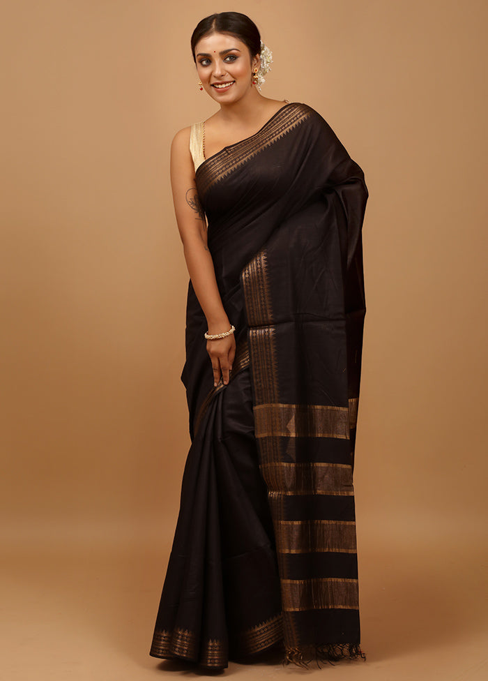 Black Tussar Silk Saree With Blouse Piece