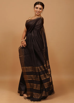 Black Tussar Silk Saree With Blouse Piece