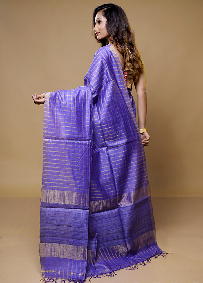 Blue Tussar Silk Saree With Blouse Piece