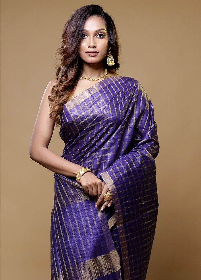 Blue Tussar Silk Saree With Blouse Piece