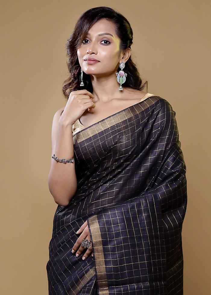 Black Tussar Silk Saree With Blouse Piece