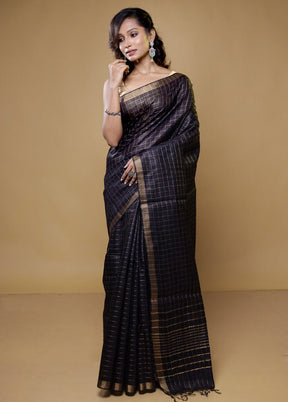 Black Tussar Silk Saree With Blouse Piece