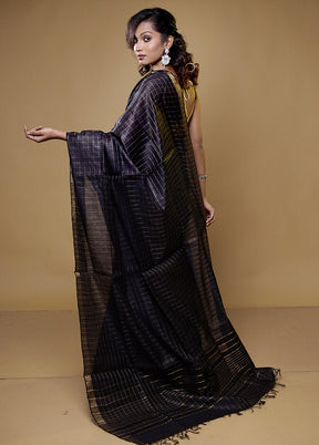 Black Tussar Silk Saree With Blouse Piece