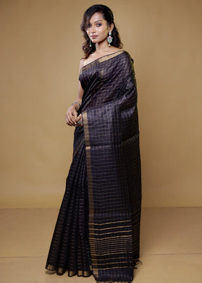 Black Tussar Silk Saree With Blouse Piece