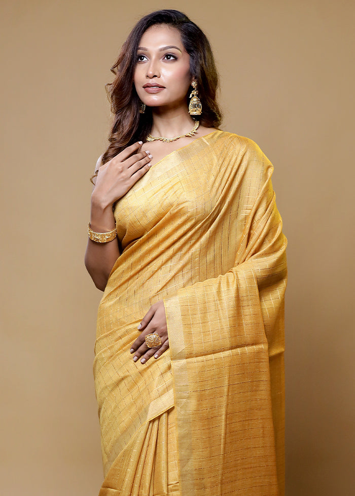 Yellow Tussar Silk Saree With Blouse Piece