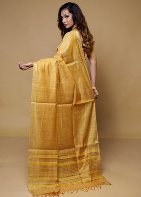 Yellow Tussar Silk Saree With Blouse Piece