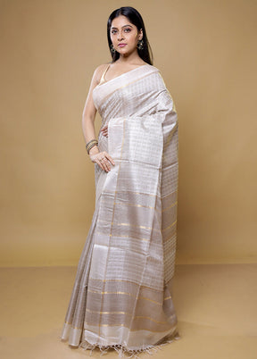 Cream Tussar Silk Saree With Blouse Piece