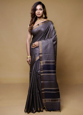 Blue Tussar Silk Saree With Blouse Piece