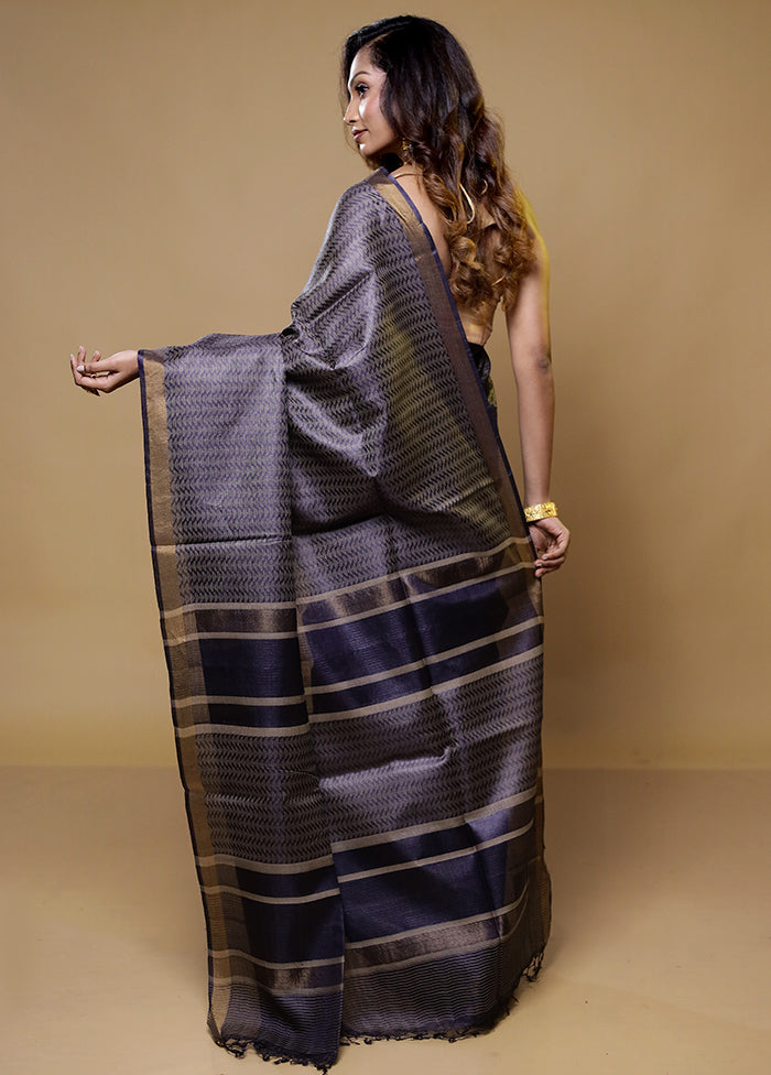 Blue Tussar Silk Saree With Blouse Piece