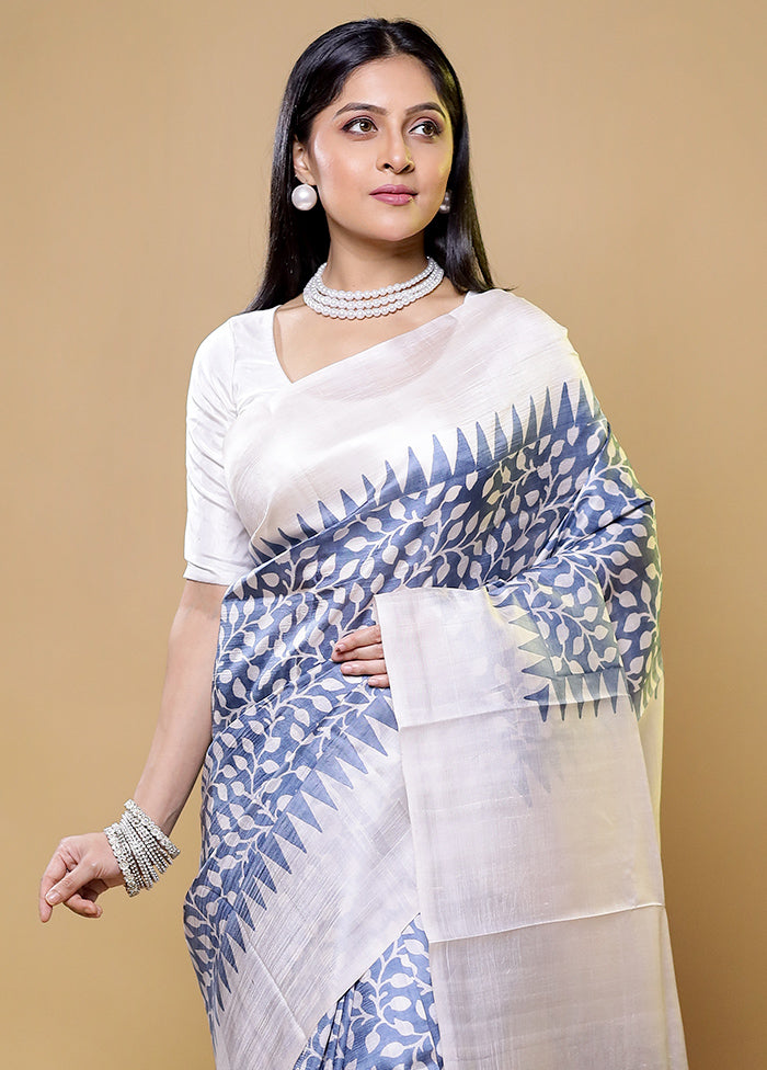 Grey Printed Pure Silk Saree Without Blouse Piece