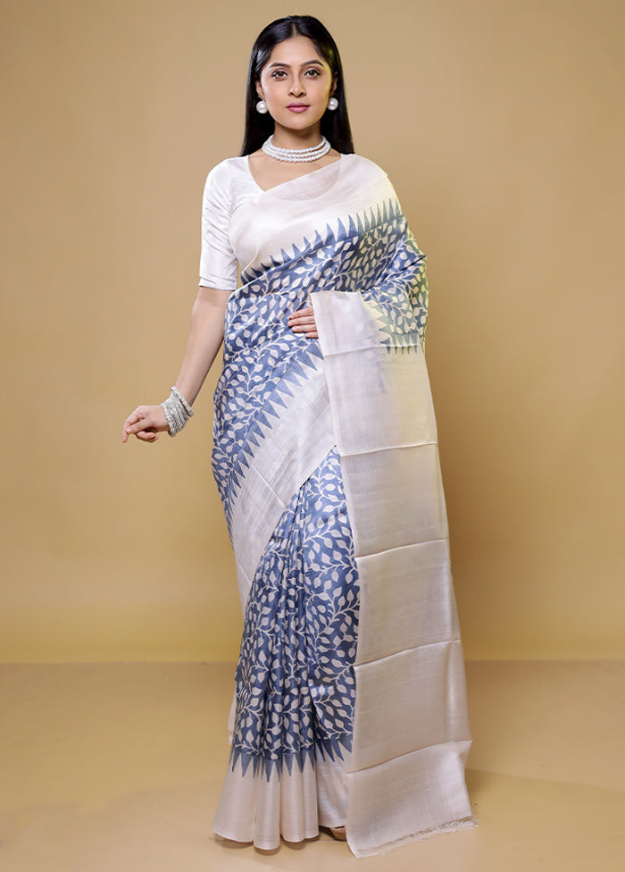 Grey Printed Pure Silk Saree Without Blouse Piece