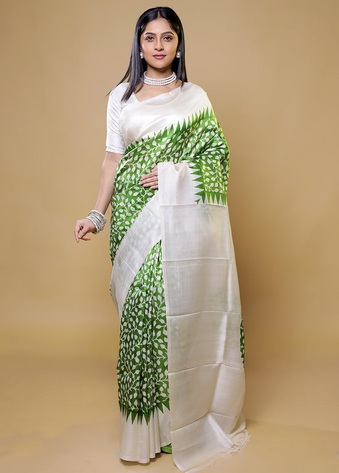 Green Printed Pure Silk Saree Without Blouse Piece