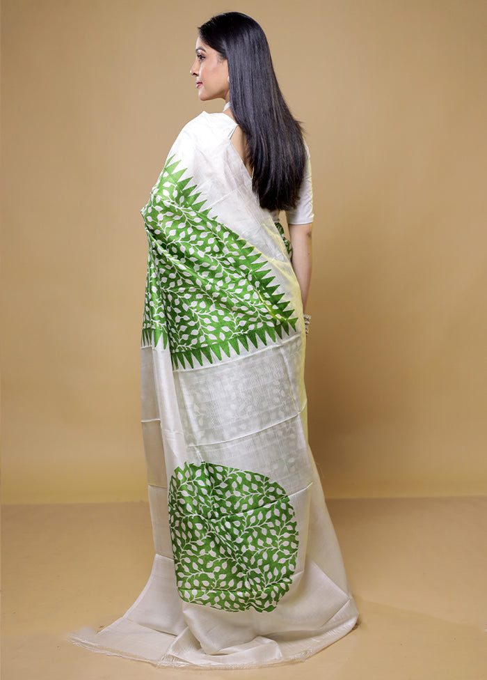 Green Printed Pure Silk Saree Without Blouse Piece