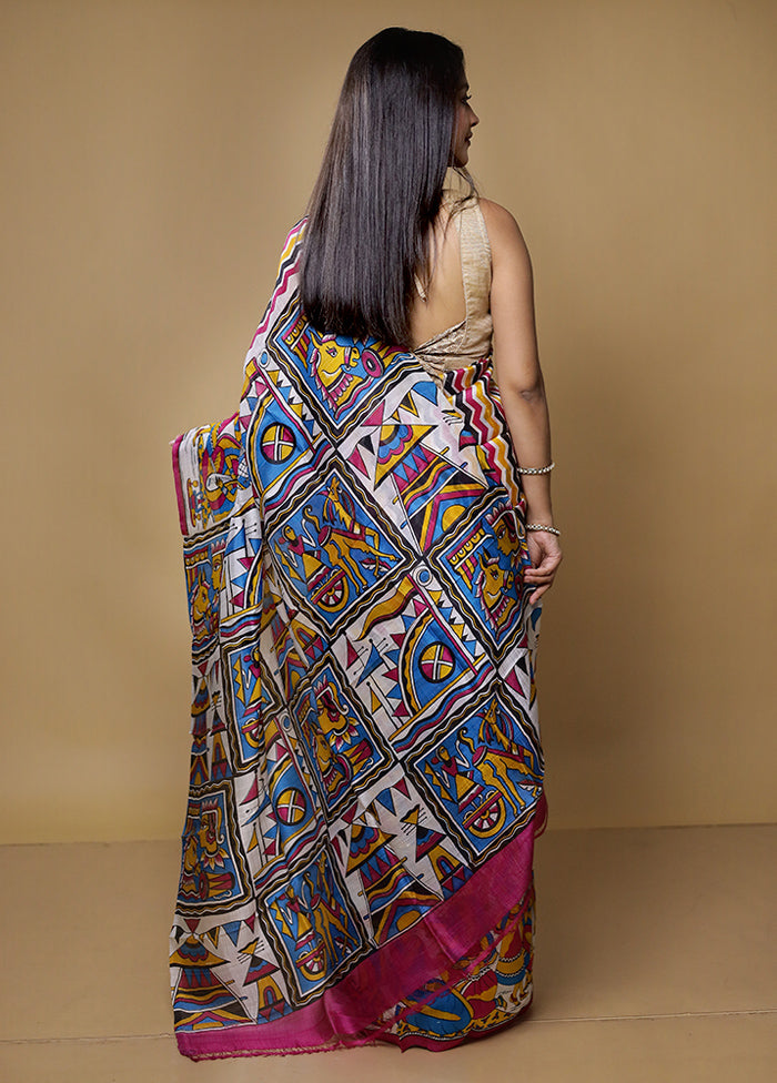 Cream Printed Pure Silk Saree Without Blouse Piece