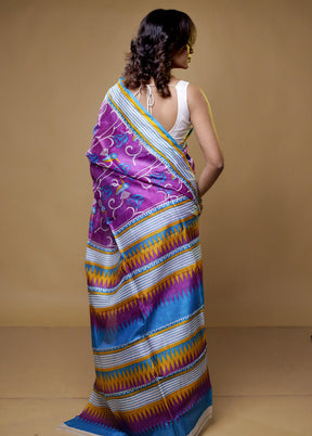 Purple Printed Pure Silk Saree Without Blouse Piece