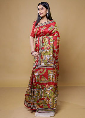 Green Printed Pure Silk Saree Without Blouse Piece